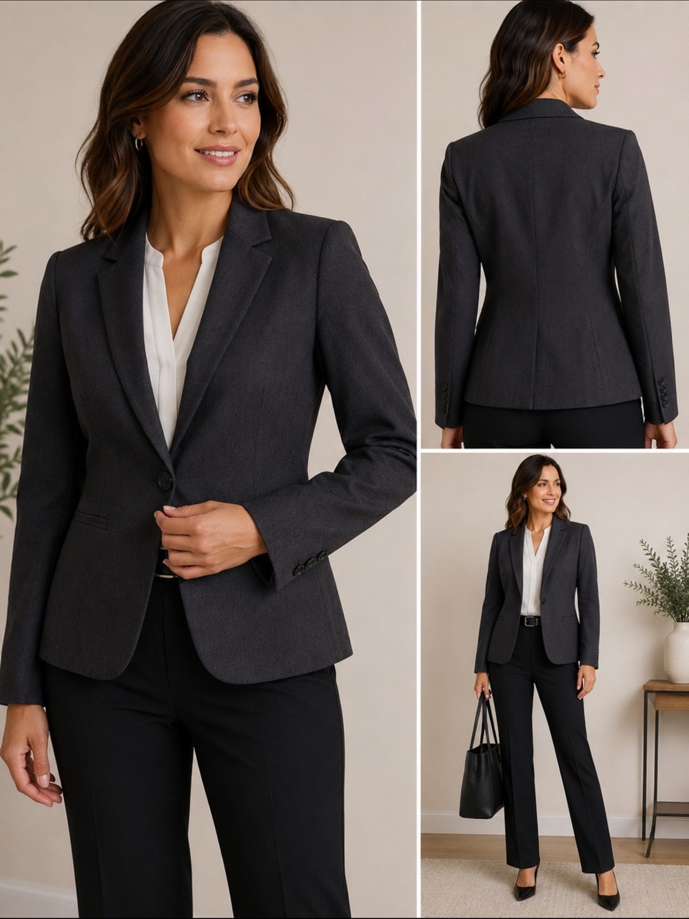 Ann Taylor Women’s Charcoal Gray One Button Blazer Size 2 Tailored Career!